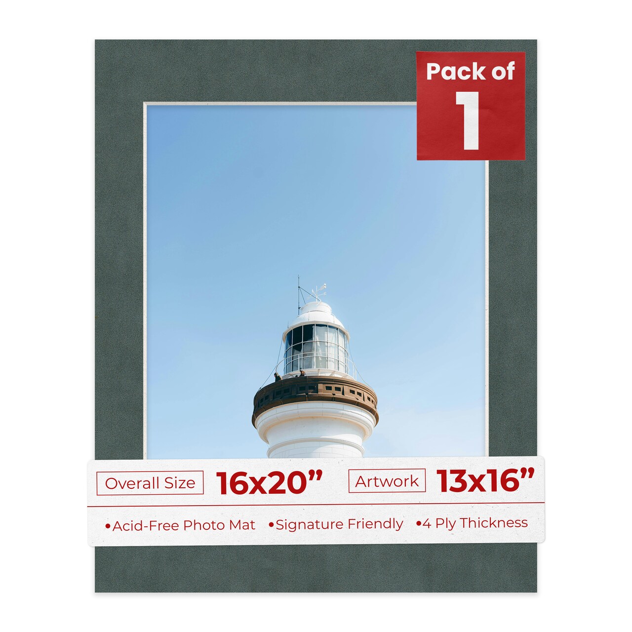Dark Grey Suede Mat Board for 16x20 Frames - Fits 13x16 Photos